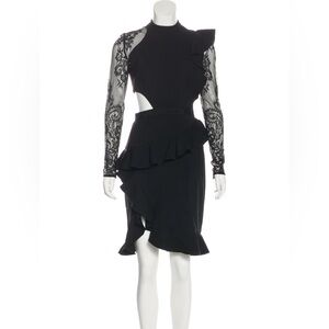 Self-Portrait Ophelia Black Lace Ruffle Pom-Pom Mini Dress Size S Worn Once